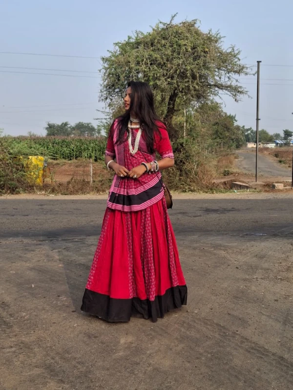 Alternative view of Royal Tribal Pink Ghaghra Set
